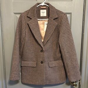 NWT abercrombie and fitch houndstooth brown blazer coat small wool blend
